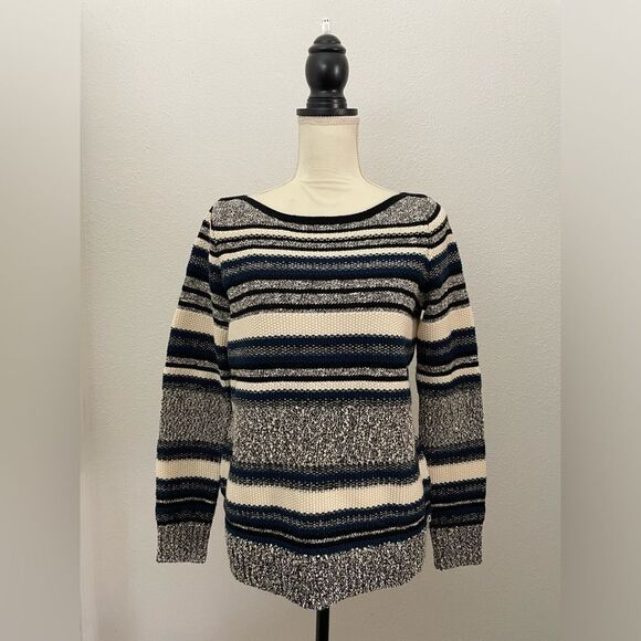 Vince Boucle Knit Textured Wool Blend Striped Boatneck Sweater Size Small - Picture 3 of 10